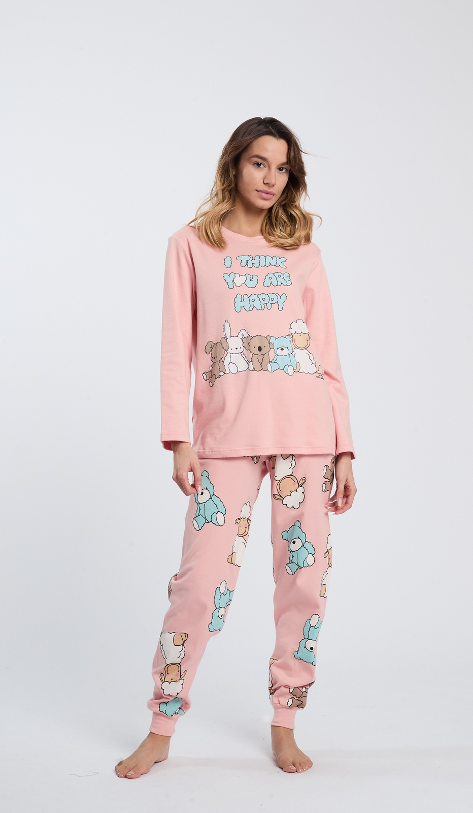 Pigiama Girocollo Happy Bear per notti di coccole e sogni avvolgenti 100% Cotone
