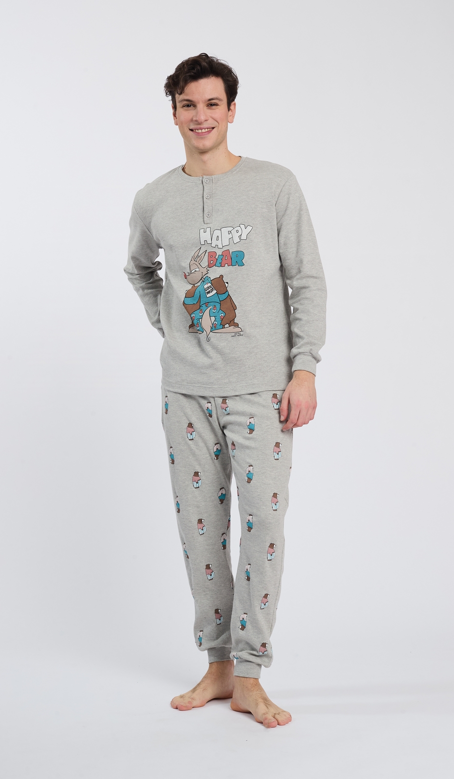 Pigiama Serafino Uomo Happy Bear Morbidezza e Comfort per Notte di Relax